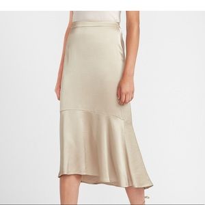 High Waisted Satin Midi Skirt
